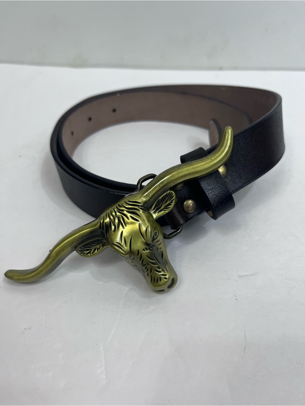 Dark Brown Leather Belt with Longhorn Buckle